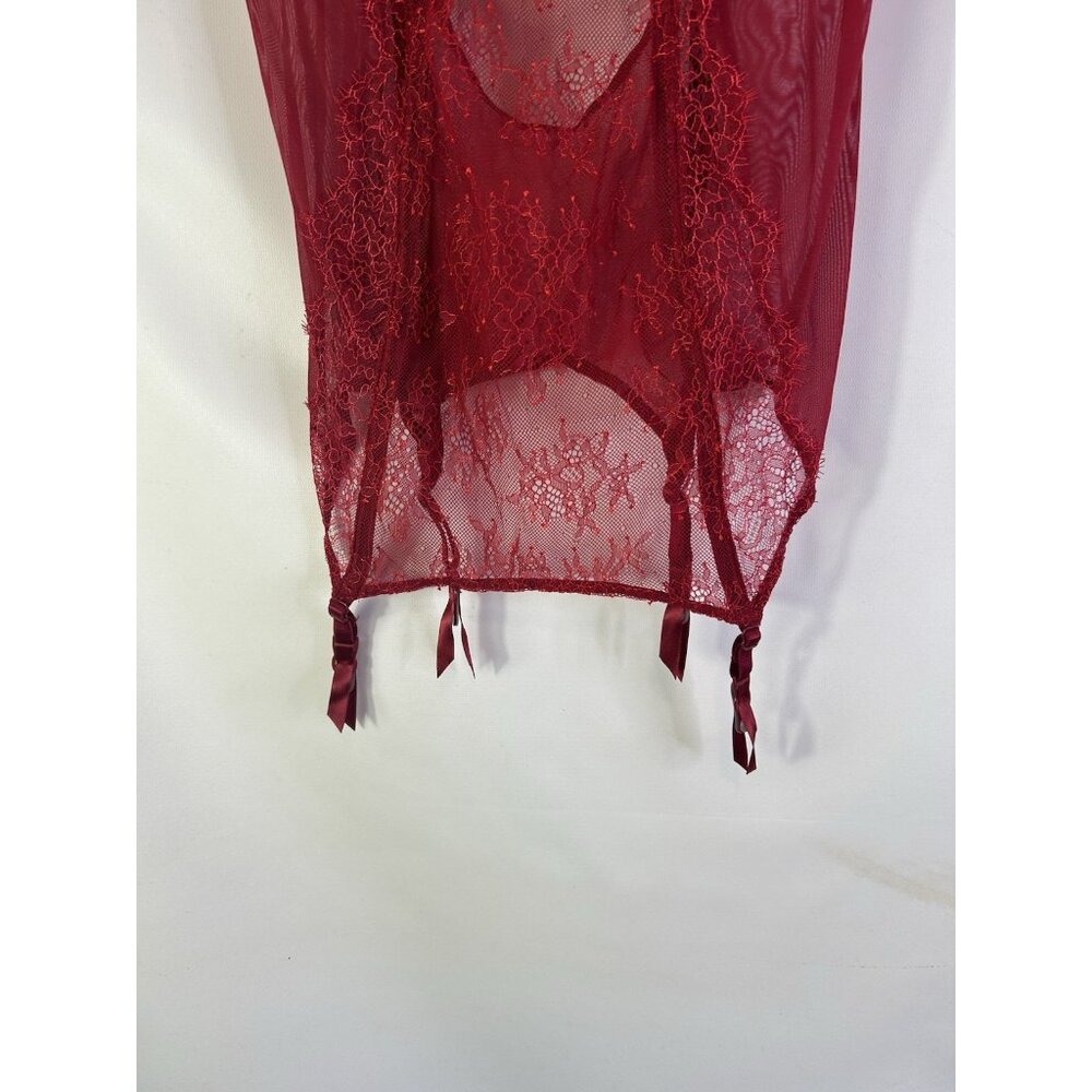 Vintage Y2K Victorias Secret womens 36D Red Lace Sheer Corset Bustier Romantic - Picture 2 of 10